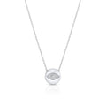 18K White Gold Pave Evil Eye Disk Pendant Necklace