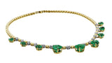 Yellow Gold Platinum Fancy Yellow Diamond Colombian Emerald Heart Drop Necklace