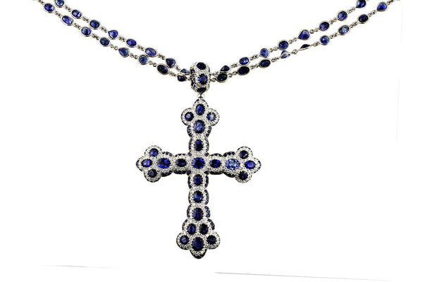 Diamond Sapphire Cross Necklace