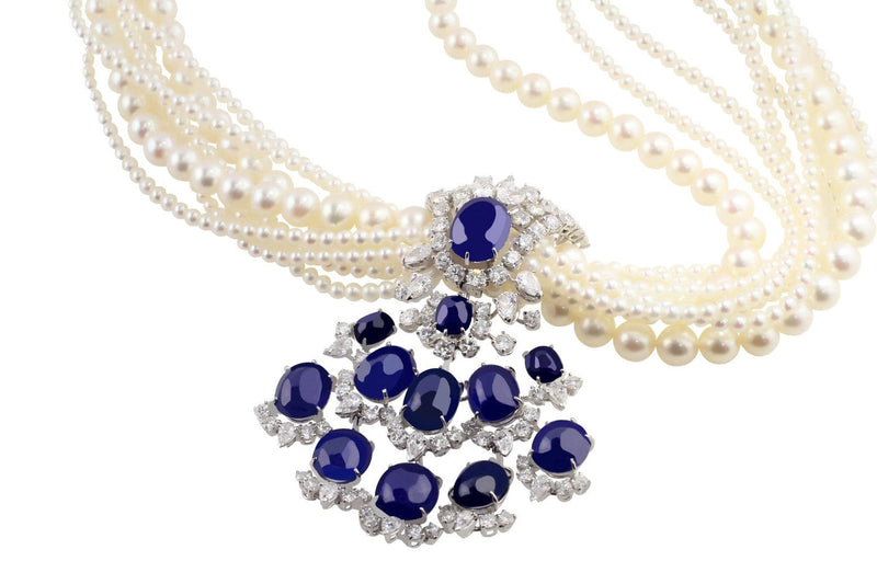 Vintage French 1950's Sapphire and Pearl Necklace