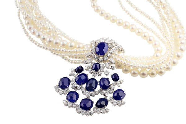 Pearl and sales sapphire necklace