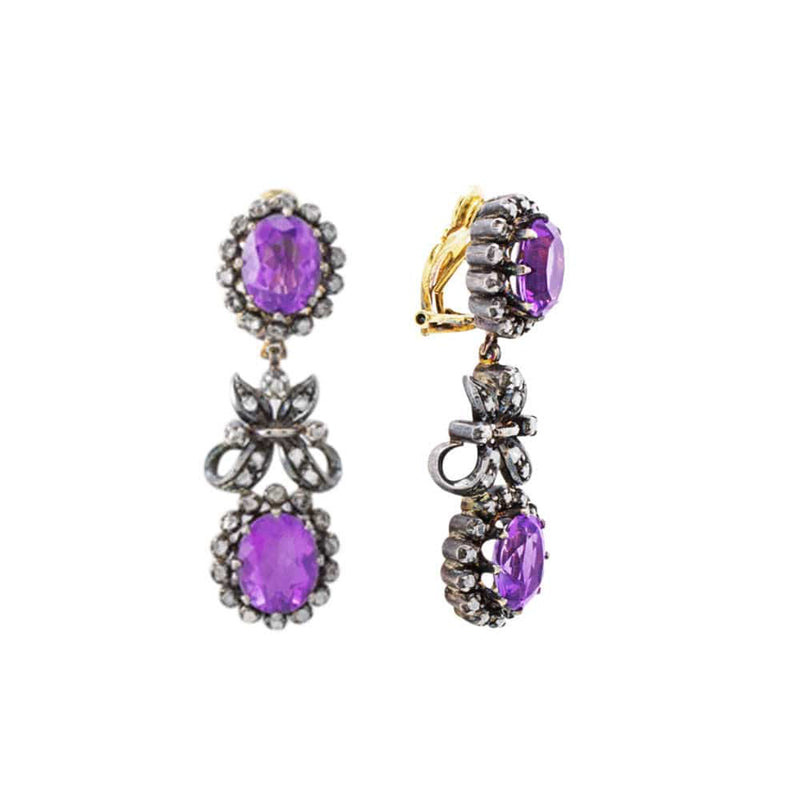 Estate Victorian Silver Diamond Amethyst Necklace & Earrings