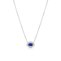 18K White Gold Sapphire Diamond Filigree Oval Pendant Necklace