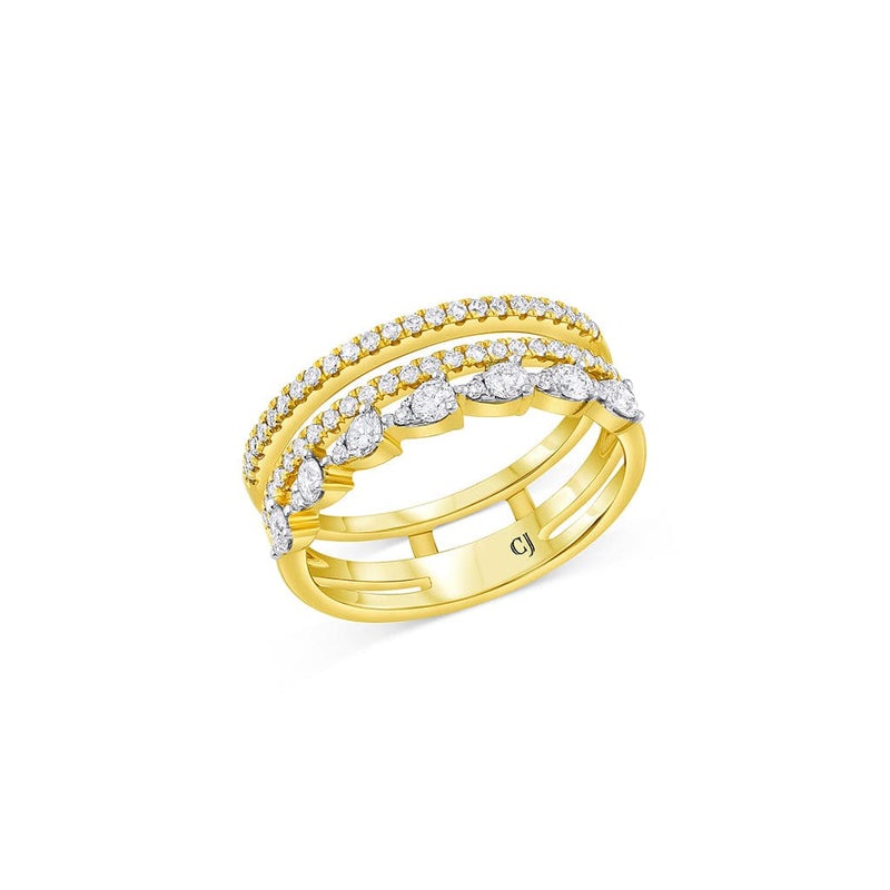 18K Yellow Gold Diamond Three Band Arrow Ring