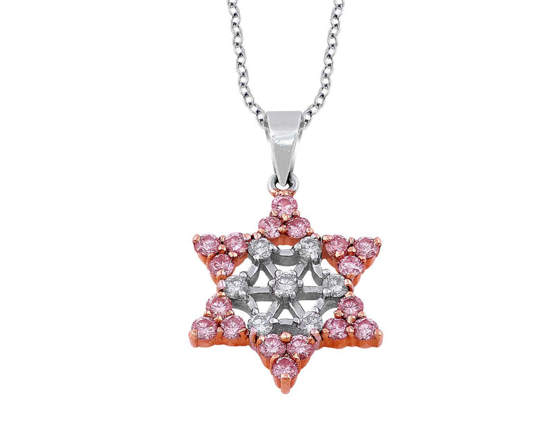 Pink and White Diamond Star of David Pendant
