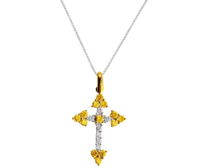 Estate Vivid Fancy Yellow Diamond Cross Pendant