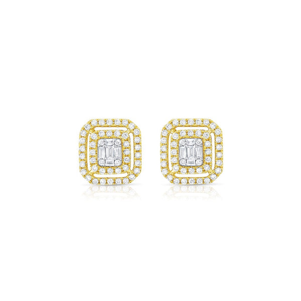 18K Yellow Gold Diamond Cluster Rectangular Studs