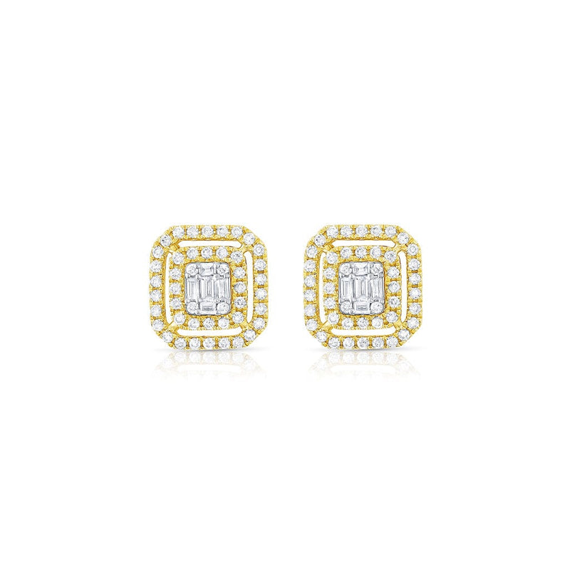 18K Yellow Gold Diamond Cluster Rectangular Studs