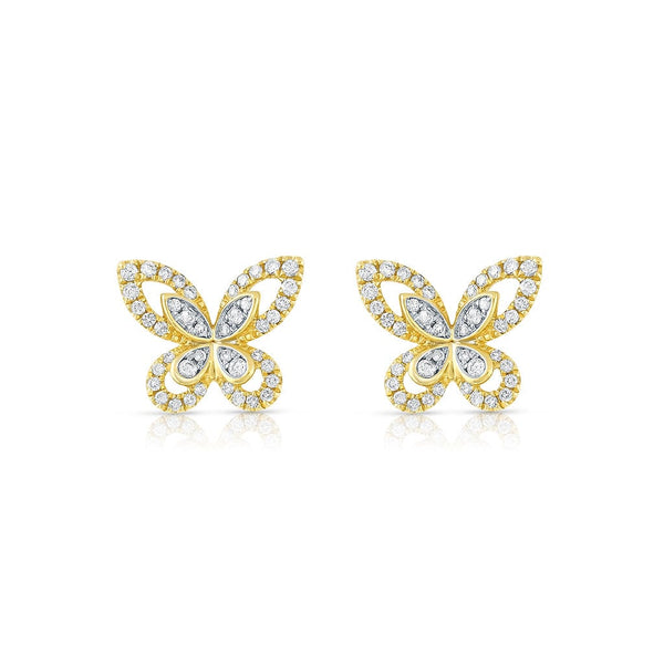 18K Yellow Gold 0.31ctw Diamond Butterfly Post Earrings