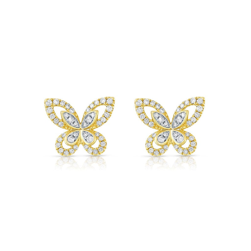 18K Yellow Gold 0.31ctw Diamond Butterfly Post Earrings