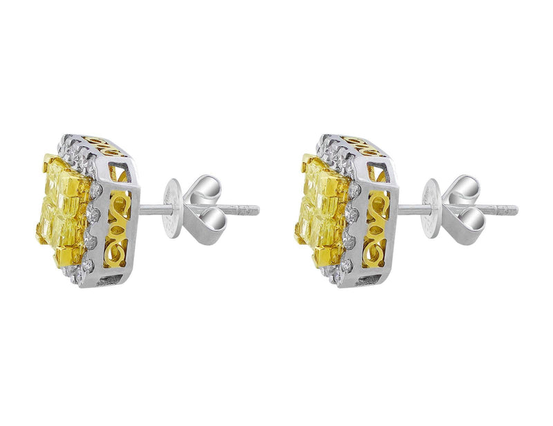 Yellow and White Diamond Filigree Stud Earrings