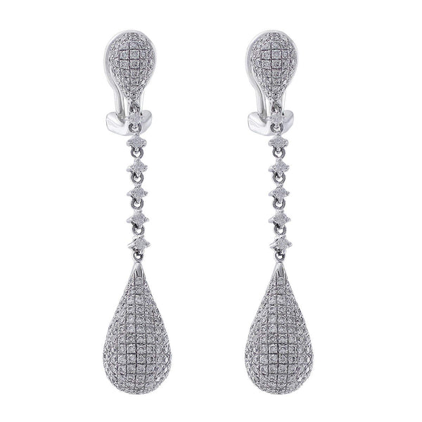 18kt White Gold Pave Diamond Dangle Earrings