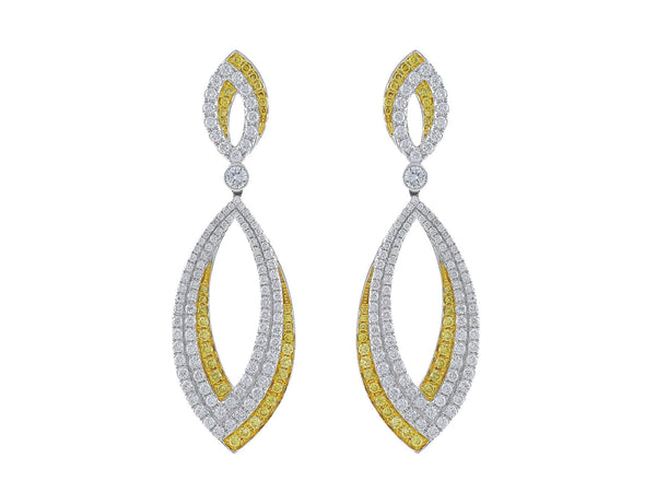 Yellow and White Diamond Oval Drop Earrings