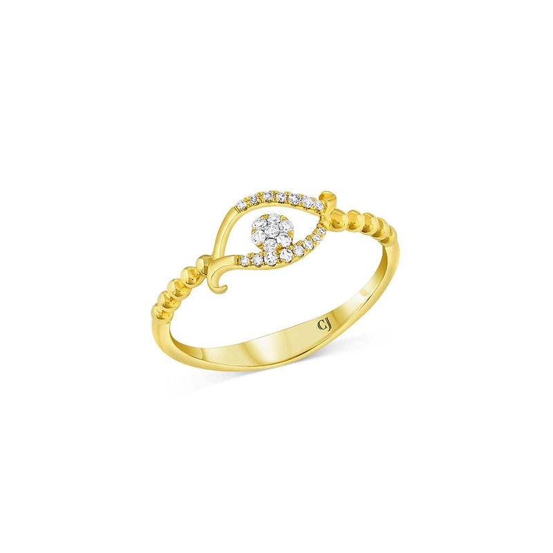 18K Yellow Gold Diamond Evil Eye Beaded Band Ring
