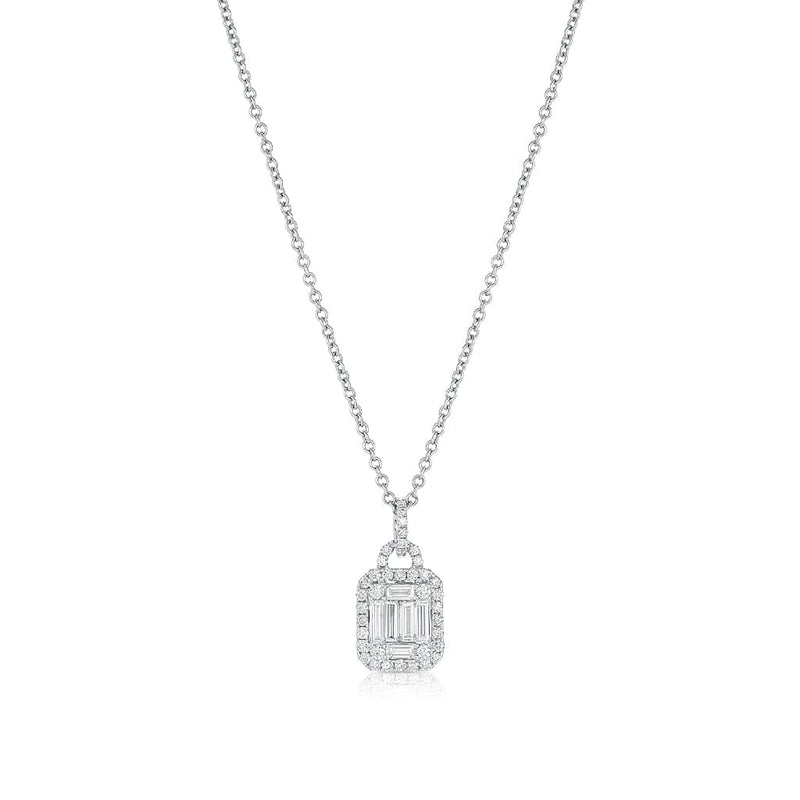 18K WHITE GOLD BAGUETTE AND RBC DIAMOND PENDANT