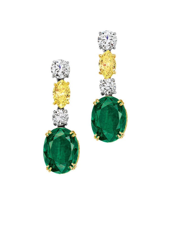 Natural Colombian Emerald and Fancy Color Diamond Earrings