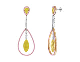 Pink, Yellow and White Diamond Pear Shaped Drop Earrings