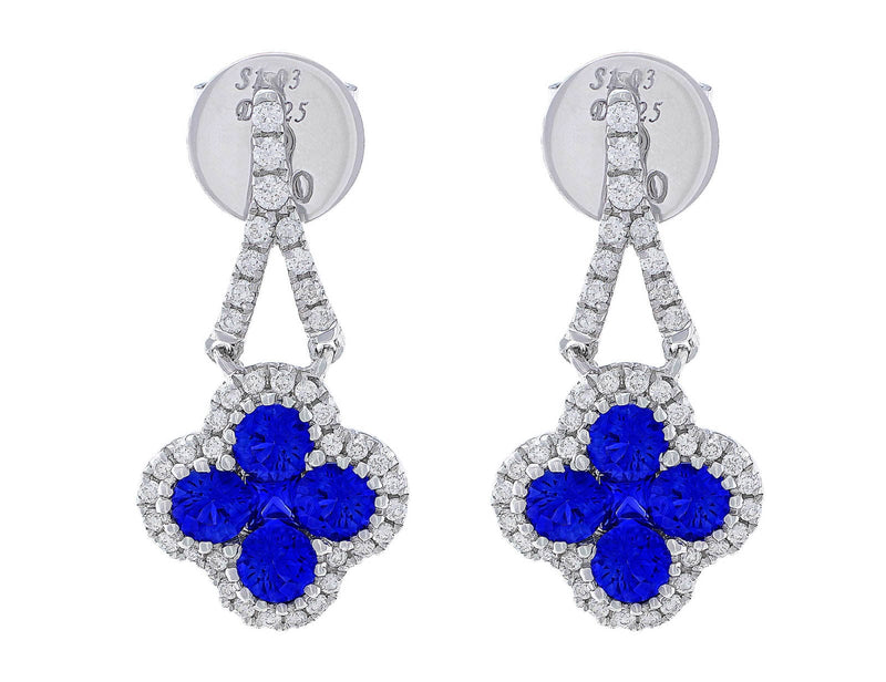18kt White Gold Sapphire Clover Dangle Earrings