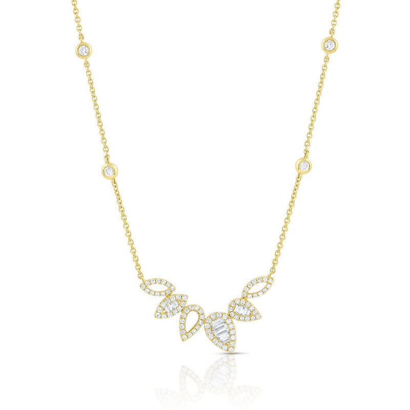 18K Yellow Gold Diamond Pear and Marquise Bar Pendant Necklace