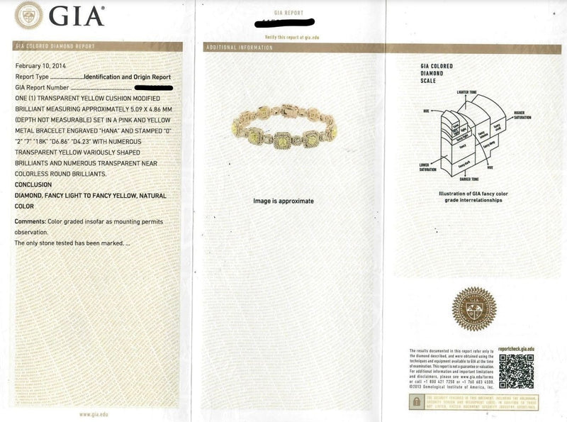 18kt Rose Gold Fancy Yellow Diamond Bracelet, GIA Certified