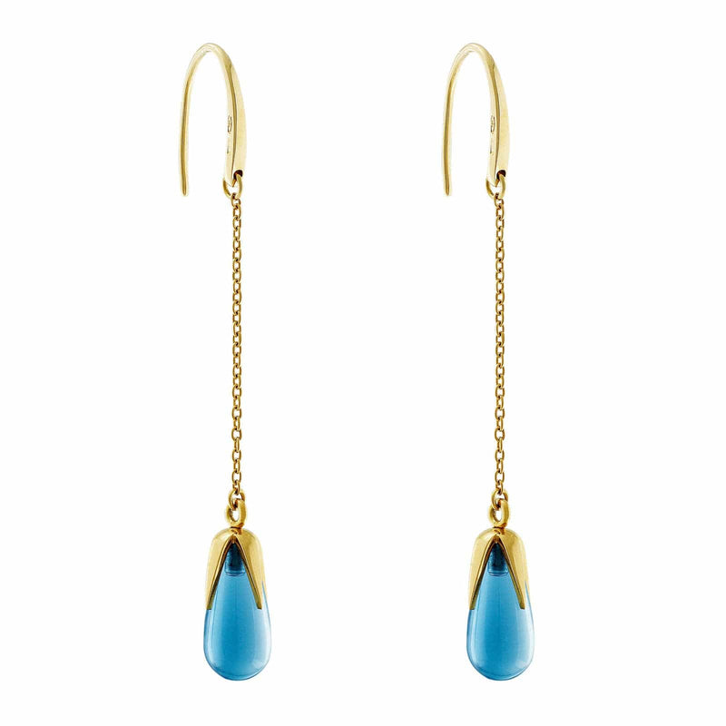 18kt Yellow Gold & Blue Topaz Drop Dangle Earrings