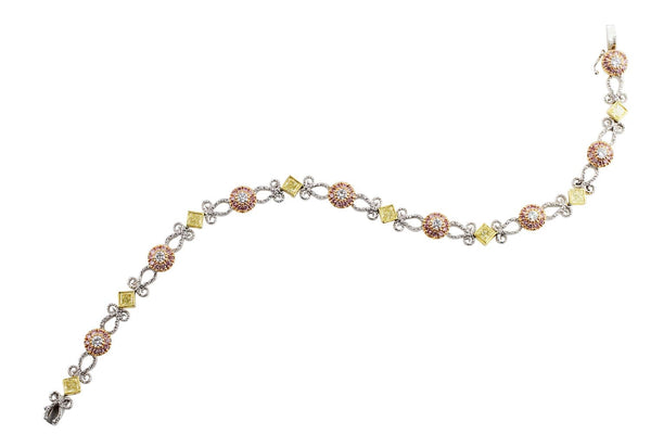  4.23ctw Pink and Yellow Diamond Filigree Bracelet