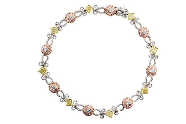  4.23ctw Pink and Yellow Diamond Filigree Bracelet