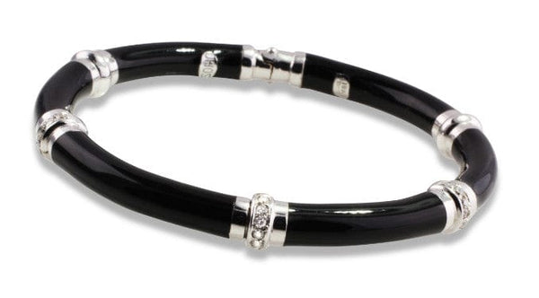 Estate Soho Enamel and Diamond Black Bangle Bracelet