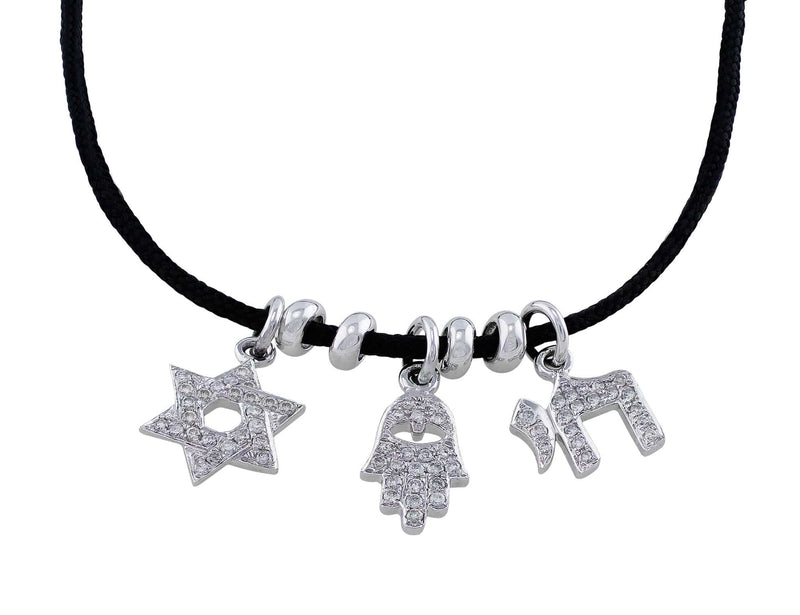 Jewish Diamond Cord Charm Bracelet