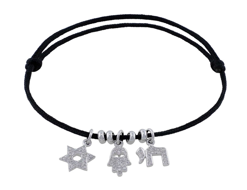 18k White Gold Jewish Diamond Cord Charm Bracelet CJ Charles Jewelers