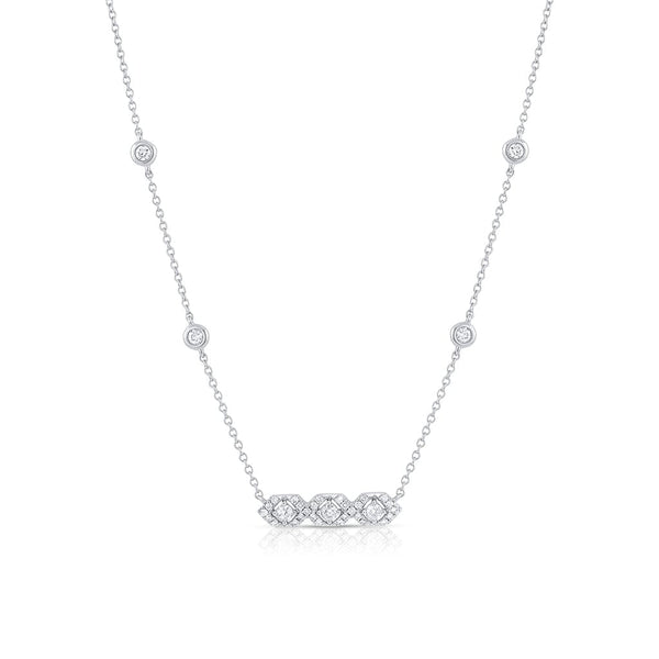 18K White Gold Diamond 3 Hexagon Bar Pendant Necklace