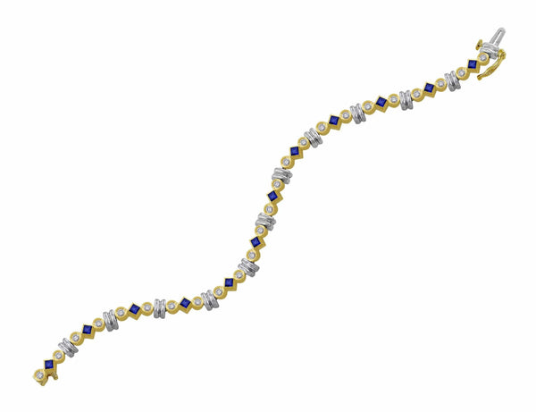 14kt Yellow Gold Princess Sapphire & Diamond Bracelet