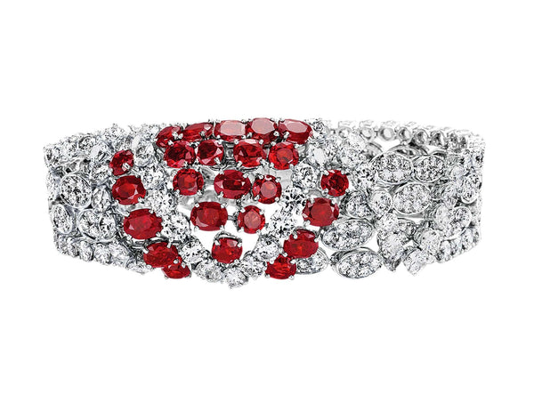 Estate 60's Ruby Diamond Bracelet in 18k white gold