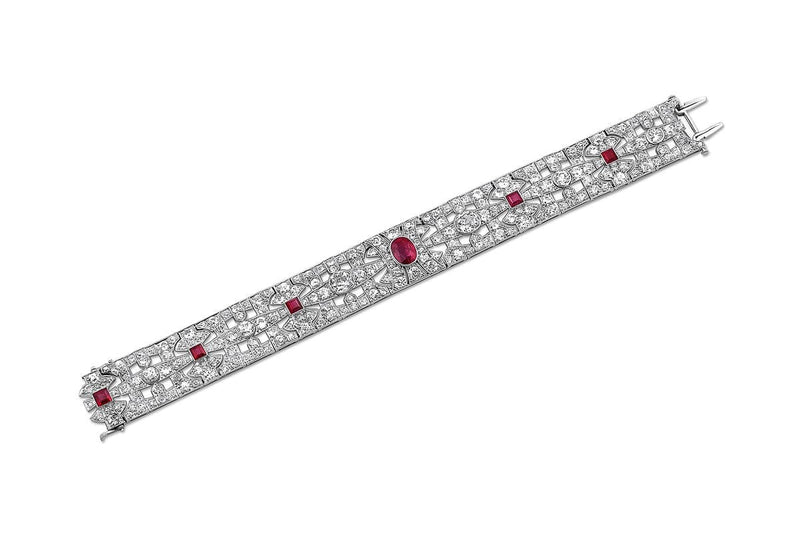 Platinum Art Deco Ruby and Diamond Bracelet