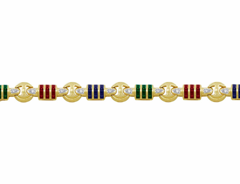 14kt Yellow Gold Diamond, Sapphire, Emerald & Ruby Bracelet