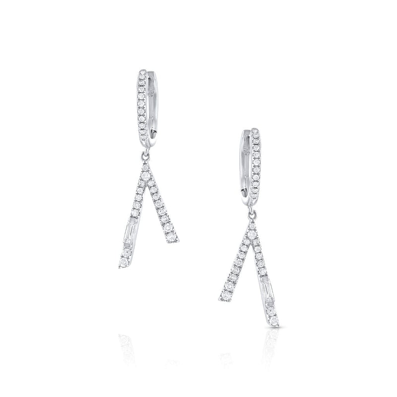 18K White Gold Diamond Upside Down V Shape Earrings