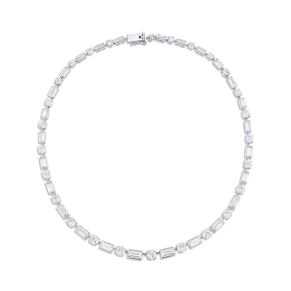 Platinum 15ctw Graduated Diamond Round and Emerald-Cut Necklace - Estate