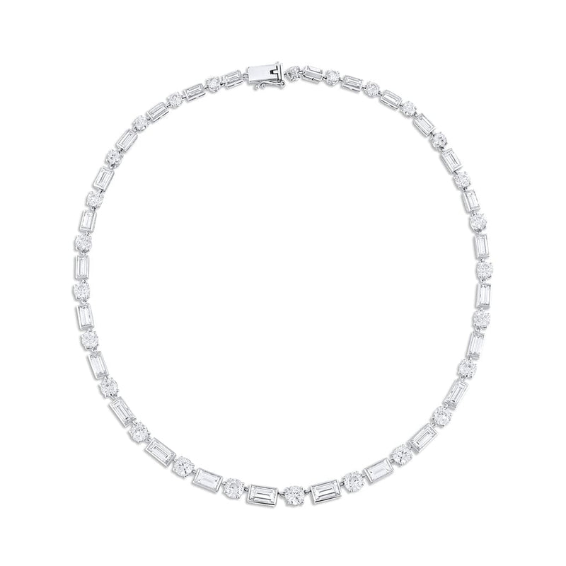 Platinum 15ctw Graduated Diamond Round and Emerald-Cut Necklace - Estate