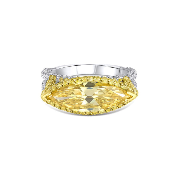 Rivière 18k Yellow Gold Platinum 2ct Fancy Intense Yellow Marquise Diamond Ring, GIA Certified
