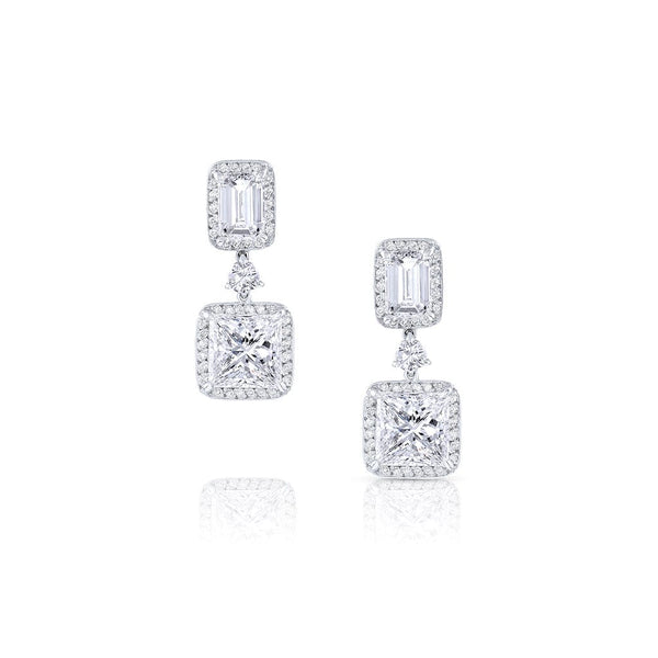 Rivière Platinum Princess and Emerald Diamond Drop Earrings, GIA Certified