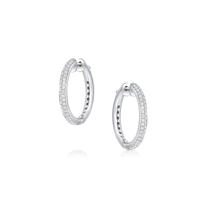 18K WHITE GOLD DIAMOND ROUND HOOP EARRINGS