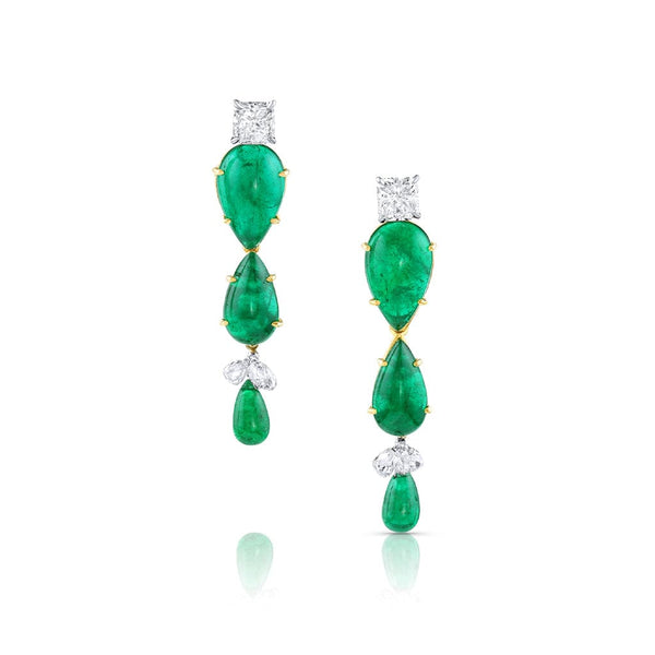 Rivière 18K Gold Cabochon Emerald and Diamond Drop Earrings