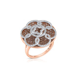 18K Rose Gold 2ctw Brown White Diamond Round Flower Ring