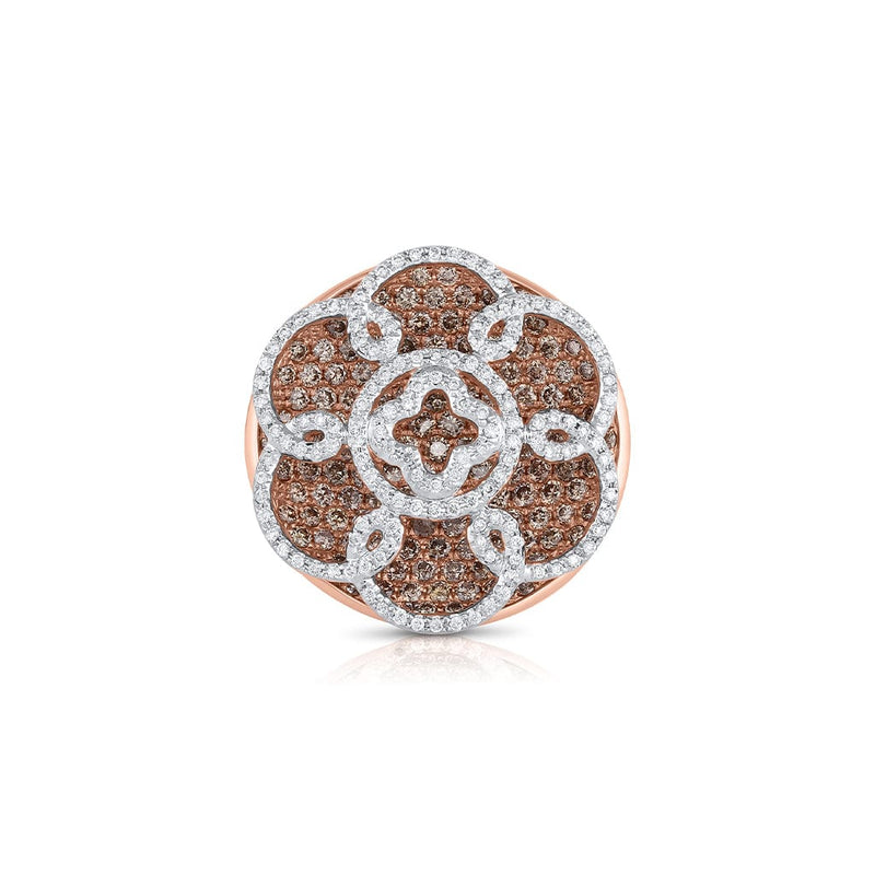 18K Rose Gold 2ctw Brown White Diamond Round Flower Ring