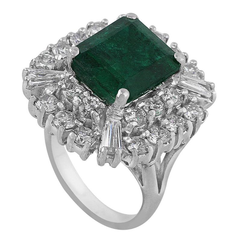 4ct Emerald Diamond Estate Ring in 14k white gold