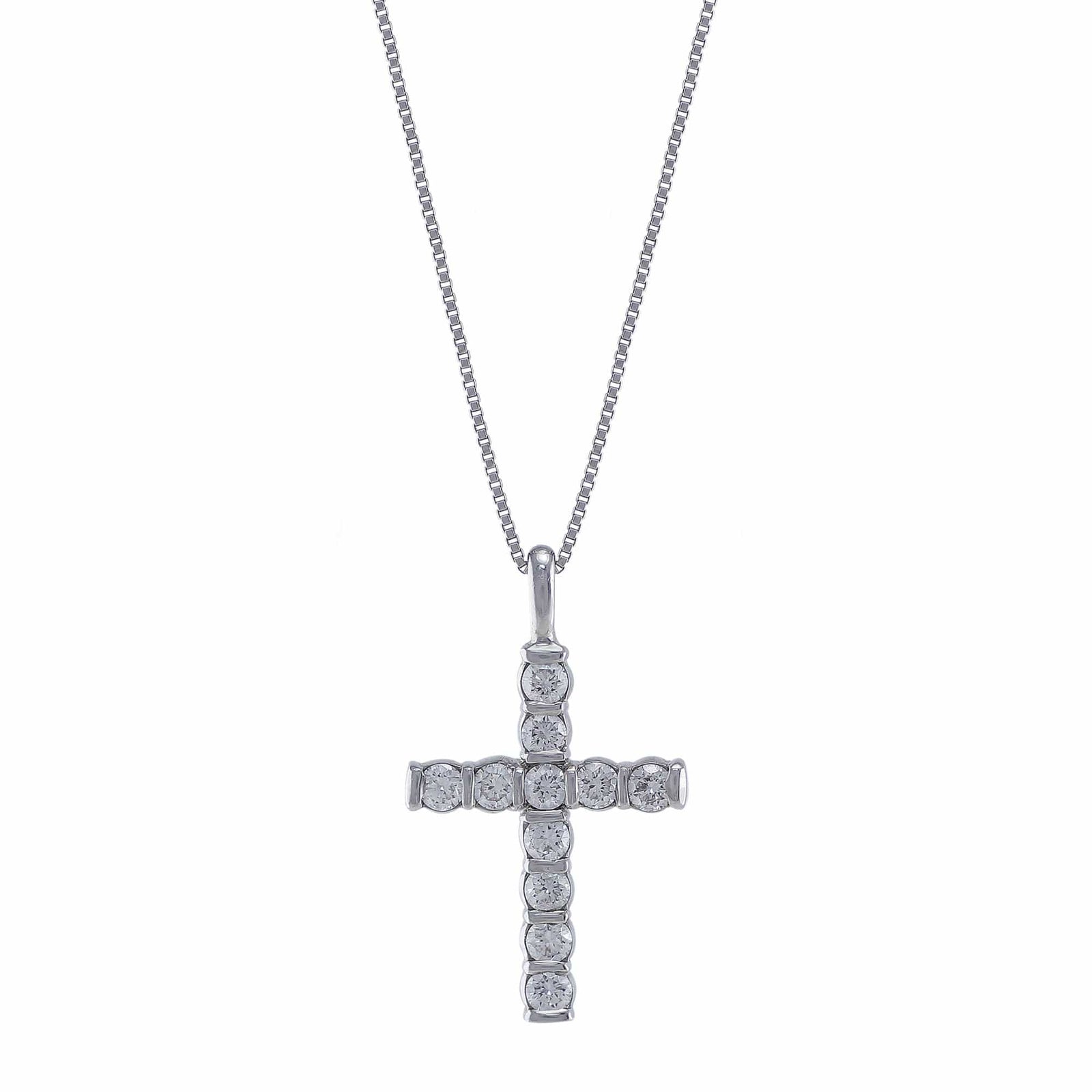 18k White Gold Small Diamond Cross Pendant CJ Charles Jewelers
