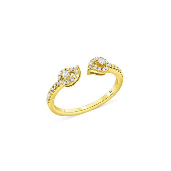 18K Yellow Gold Diamond Double Pear Flared Ring