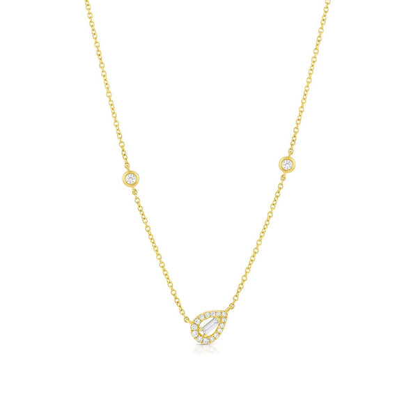 18K Yellow Gold Diamond Offset Pear-Shaped Pendant Necklace