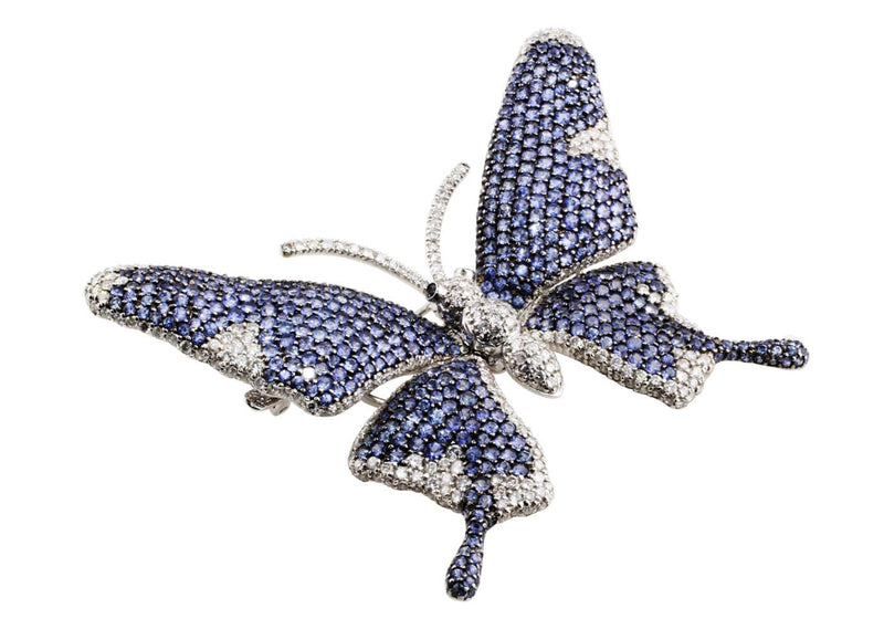 Estate Invisible Set Sapphire Diamond Flower Pin