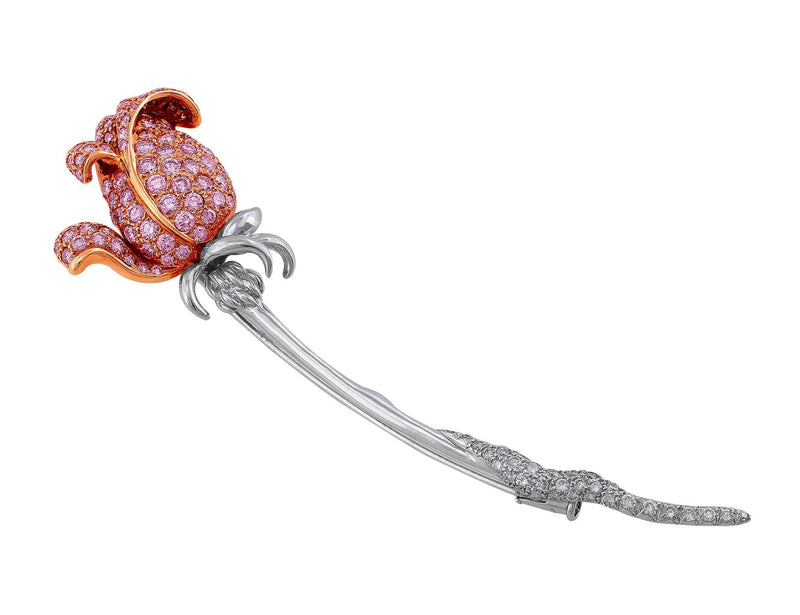 18kt White Gold Diamond Rosebud Pin